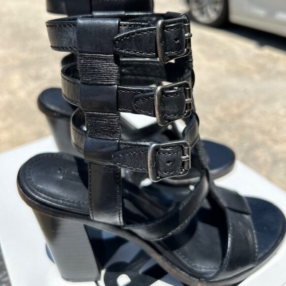 Frye Suzie Gladiator Womens Black Leather Strap Block Heels - Picture 1 of 16